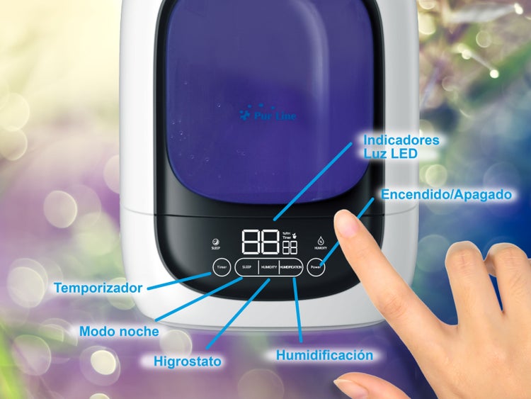 Bedienelemente eines Luftbefeuchters im Detail, inklusive LED Anzeige