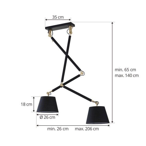 Lucande Deckenlampe Marvaine in Schwarz aus Metall (2 flammig, E27) - Textil Deckenleuchte Lampe Wohnzimmerleuchte