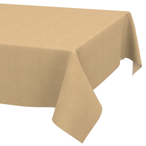 Rechteckige Tischdecke aus gewebtem Stoff, über eine Tischecke drapiert.