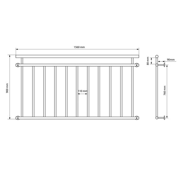 ECD Germany Französischer Balkon 90x156 cm mit 11 Füllstäben, Silber glänzend, aus Edelstahl, Balkongeländer Stabgeländer Balkonbrüstung Balkongitter Fenstergeländer Außen Fenstergitter Fensterschutz