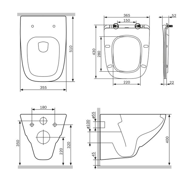 AM.PM Wand-WC  Tiefspüler ohne Spülrand weiß glänzend mit WC-Sitz CXA1700SC X-Joy