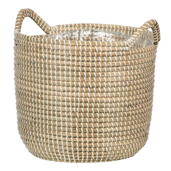 Scheurich Seagrass 32, Korbgefäß/Korb-Pflanzgefäß/Korbtopf mit Griffen aus Seagrass Farbe: White, 32 cm Durchmesser, 30,5 cm hoch, 26,9 l Vol.