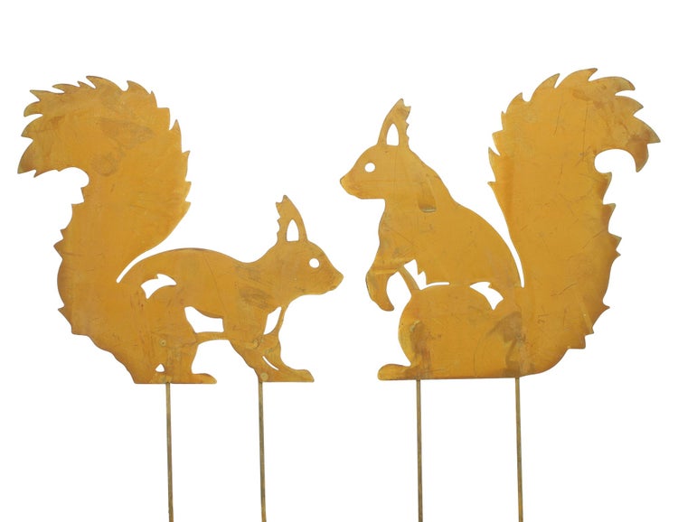 FRANK FLECHTWAREN | Gartenstecker Eichhörnchen, 2er Set, METALL, 26,5 x 0,5 x 37 cm