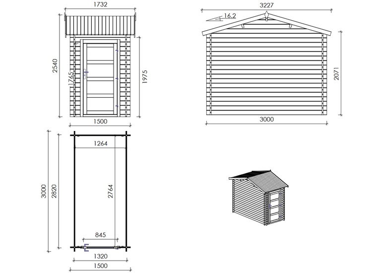 Gartenhaus, Gerätehaus 4,50m2 - 1,50x3m - 28mm - Imprägniert