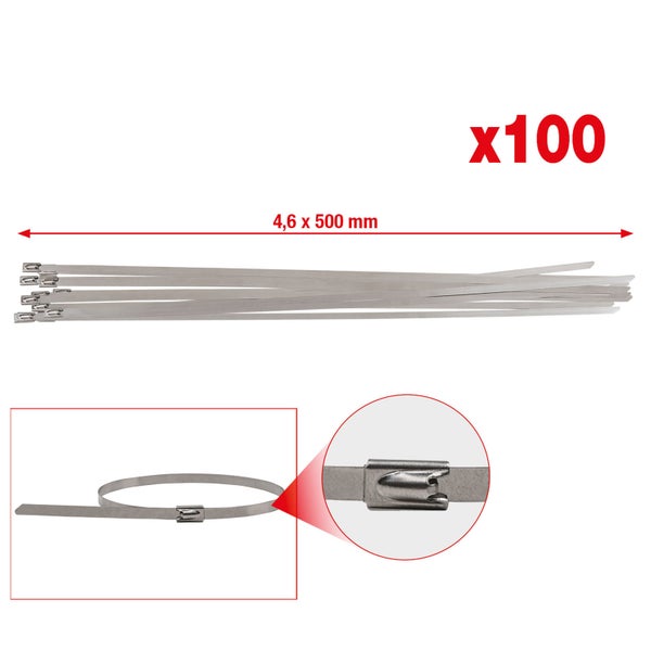 KS TOOLS Edelstahl Kabelbinder mit Kugelverschluss 4,6 x 500 mm 100 Stk. - 115.1594