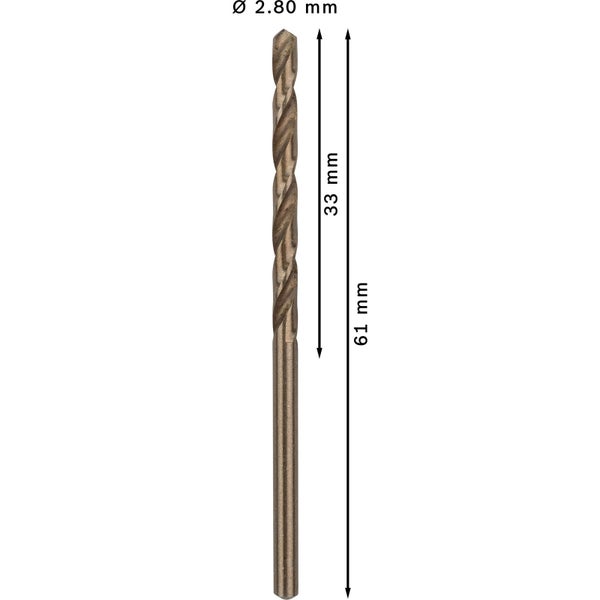 Spiralbohrer mit einem Durchmesser von 2,80 mm und einer Länge von 61 mm.