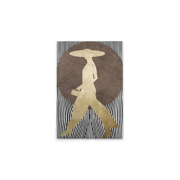 Wandbild mit Frauensilhouette, Hut und gestreiftem Hintergrund