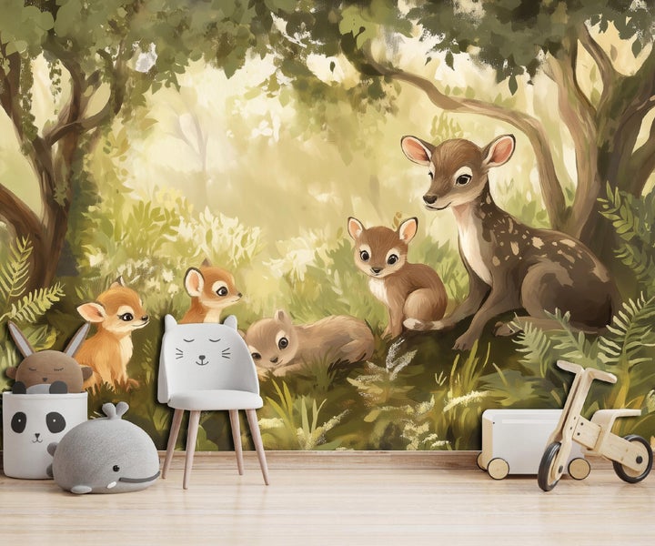 Fototapete Kinderzimmer Wald Tiere Kinder Vlies Tapete 350x250 cm