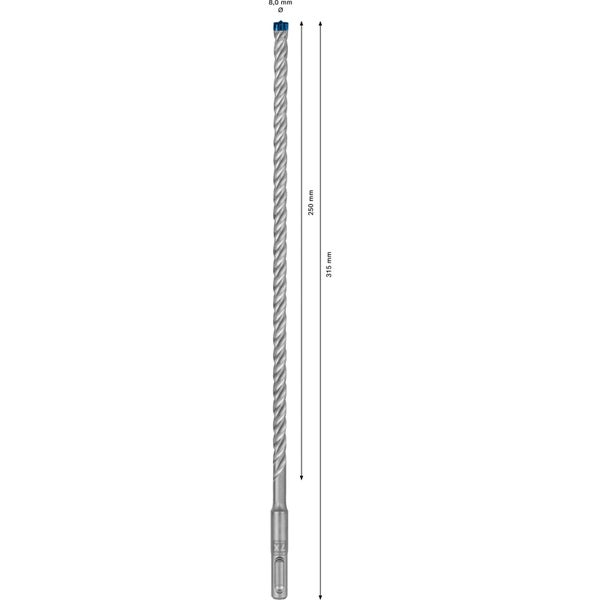 Steinbohrer mit 8 Millimeter Durchmesser und einer Länge von 315 Millimetern