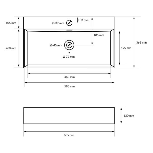 ECD Germany Waschbecken Waschtisch 605x365x130 mm Keramik Eckig Weiß + Wasserhahn Standard Chrom Eckig + Ablaufgarnitur Pop-Up Ventil Weiß, Aufsatzwaschbecken Becken Aufsatzwaschtisch Waschschale