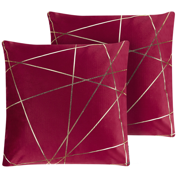 Dekokissen 2er Set PINUS Samtstoff 45 x 45 cm Rot Geometrisches Muster