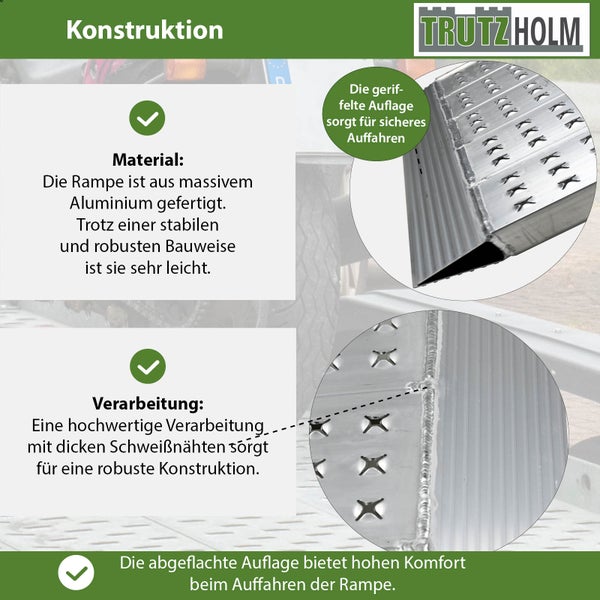 TRUTZHOLM 1 x Alu Auffahrrampe 200 x 70 cm Traglast 540 kg grau starr perforiert Verladerampe