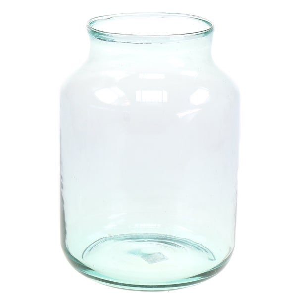 Zylindrische Glasvase mit weitem Hals aus transparentem Glas.