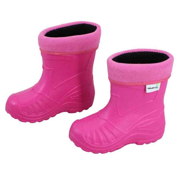 Pinkfarbene Kinder-Gummistiefel mit warmem Futter und weicher Manschette von Galaflor.