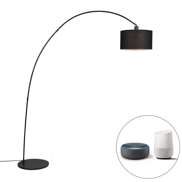 QAZQA - Modern Intelligente moderne Bogenlampe schwarz inkl. A60 Wifi - Vinossa Dimmer I Dimmbar I Wohnzimmer - Stahl Länglich - LED geeignet E27