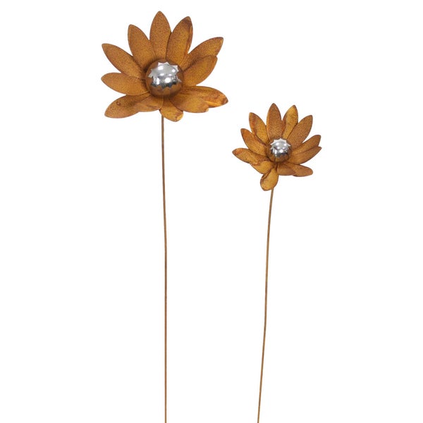 FRANK FLECHTWAREN | Gartenstecker Blume, 2er Set, 15 x 11,5 x 85,5 cm, 16 x 13,5 x 105 cm, METALL