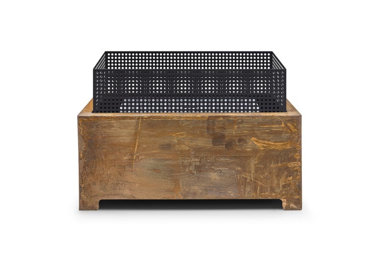 The Favilla Fireplace Feuerschale Schwarz-Corten – Feuerstelle aus Cortenstahl mit schwarzer Pulverbeschichtung – 55 x 55 x 37 cm – Rost-Look & edles Design – vormontiert & wetterfest – 16 kg