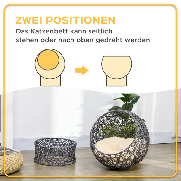 PawHut Rattan Katzenkorb, 50 x 50 x 60 cm, Stahldraht, Violett+Cremeweiß