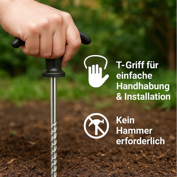 Bodenanker mit T-Griff zur einfachen Installation, kein Hammer erforderlich