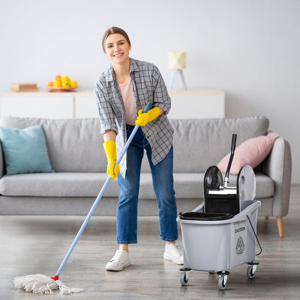 HOMCOM Reinigungswagen 36 Liter Fahreimer Putzeimer Wischwagen mit Auswringvorrichtung, Grau, 54 x 41 x 91,5 cm
