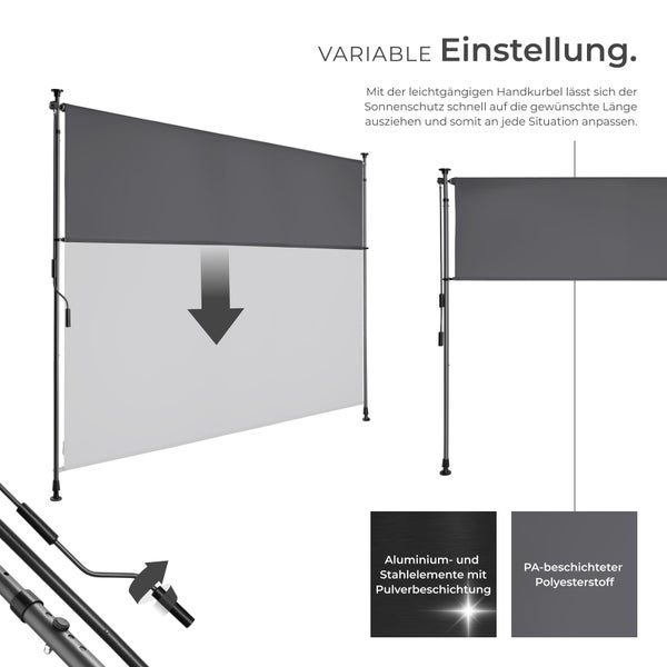 Klemmmarkise tectake Taija leichtgängige Handkurbel verschiedene Größen dunkelgrau