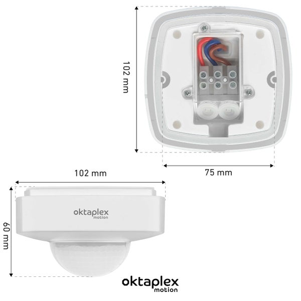 Oktaplex 360° Bewegungsmelder weiß IP65 für Außen und Innen Präsenzmelder 230V