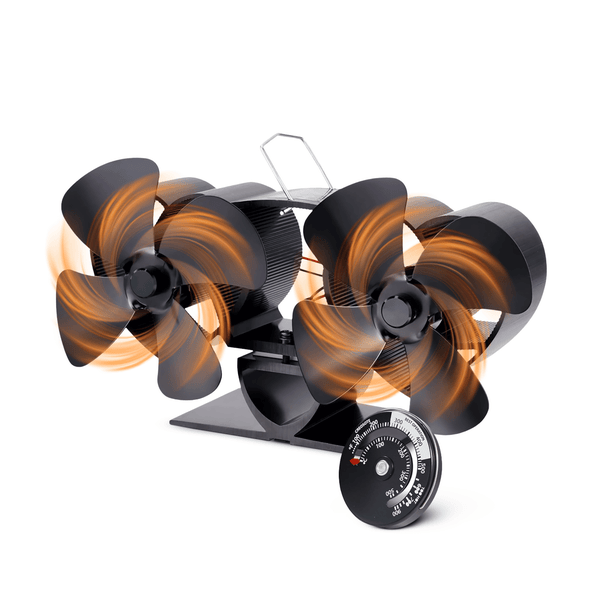 Vulpes Goods Kaminventilator - Für den Holzofen - Doppelter Wärmeventilator - Stromunabhängig - 8 Blätter - 2 Ventilatoren