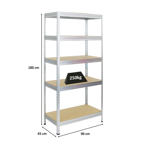 PROREGAL Schwerlastregal Rivet HxBxT 180 x 90 x 45 cm Fachlast 250 kg Innovatives Stecksystem Verzinkt