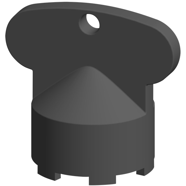 Schwarzer Serviceschlüssel aus Kunststoff für Strahlregler mit Grifffläche und Lochung.