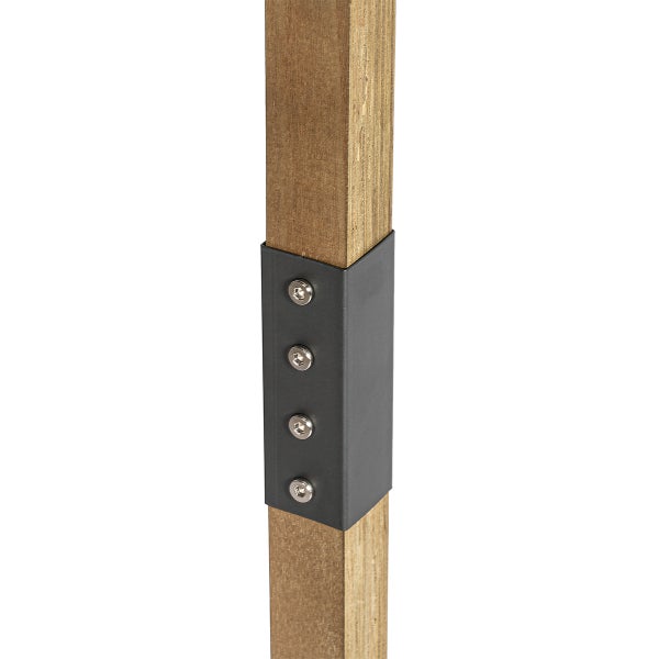 Holzpfostenverbinder aus Metall zur stabilen Verbindung von zwei Holzpfosten mit vier Schrauben
