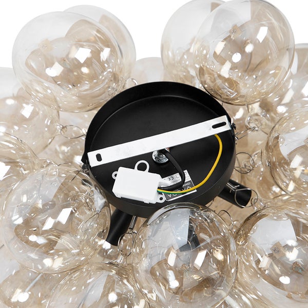 Deckenleuchte mit Glaskugeln und schwarzer Deckenhalterung