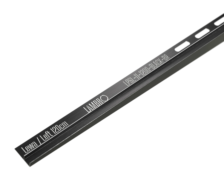 Lambro Gefälleprofil links für ebenerdige Duschen aus schwarzem gebürstetem Metall, 120 Zentimeter.