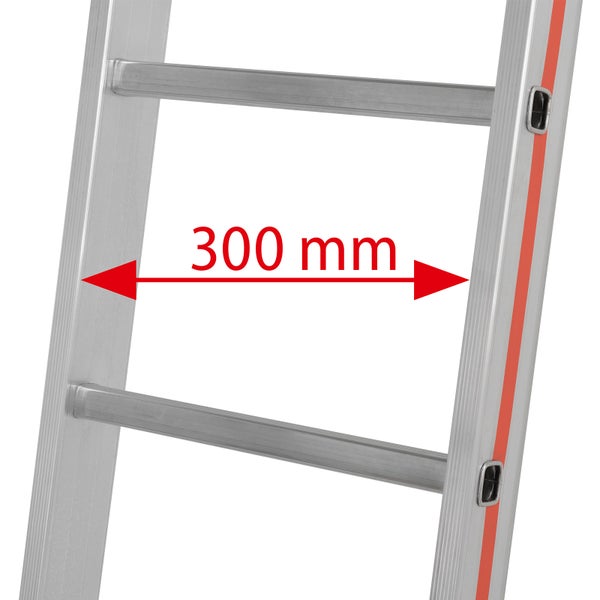 Detailaufnahme einer Aluminiumleiter mit der Maßangabe 300 Millimeter