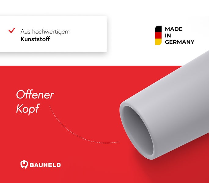 Rohr aus Kunststoff mit offenem Ende und Made in Germany Siegel