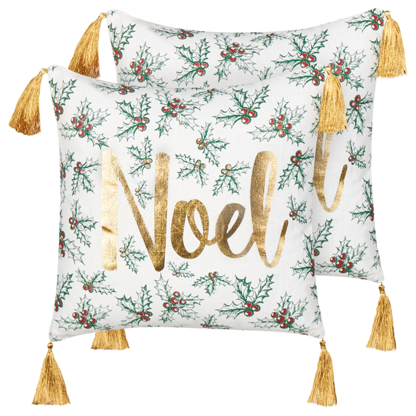 Dekokissen 2er Set ZAMIA Baumwolle 45 x 45 cm Weiß Weihnachtsmotiv