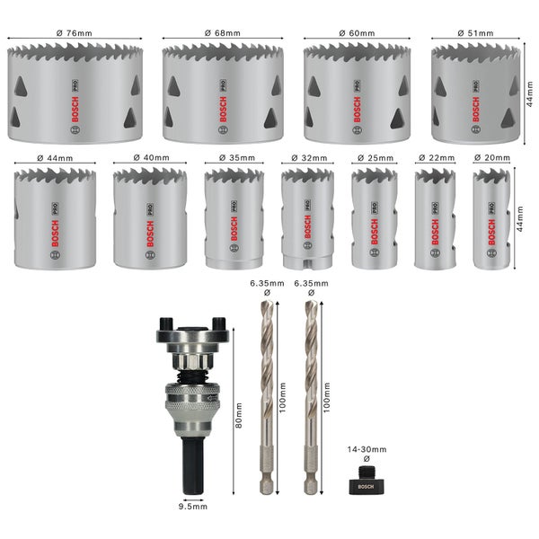 Bosch Pro Lochsägen Set mit verschiedenen Größen und Zubehör