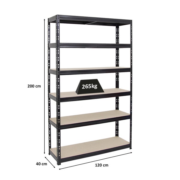 PROREGAL Schwerlastregal Giant Tiger HxBxT 200 x 120 x 40 cm Fachlast 265 kg 6-Ebenen Schwarz