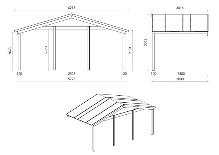 Überdachung für Veranden, Terrassen und Gartenhäuschen - 6x3m