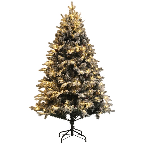 HOMCOM Künstlicher Weihnachtsbaum, 180 cm Christbaum mit 793 Spitzen, Kunstschnee, klappbar Stahlständer, für Weihnachten Deko, Grün