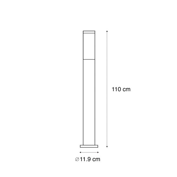 Maßzeichnung einer Pollerleuchte mit einer Höhe von 110 Zentimetern und einem Durchmesser von 11,9 Zentimetern.