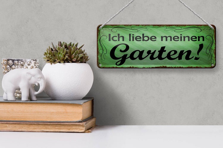 Blechschild Spruch 27x10cm ich liebe meinen Garten Dekoration