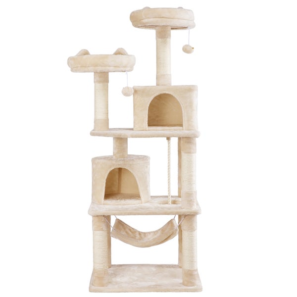 Mehrstöckiger Kratzbaum mit Höhlen, Plattformen, Hängematte und Spielseilen