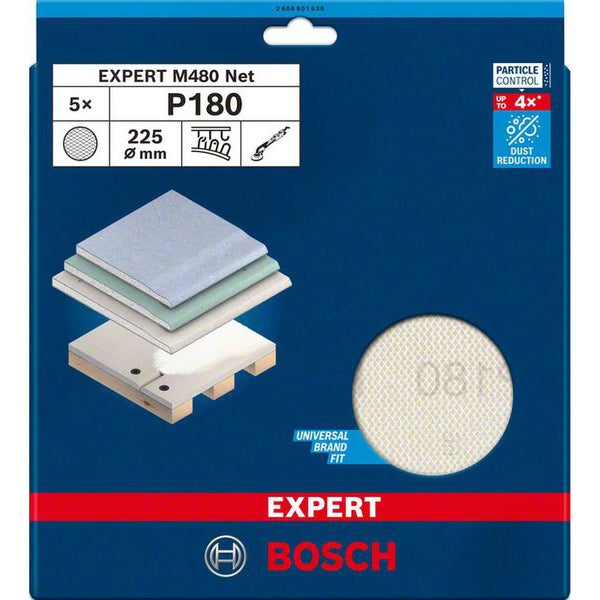 Bosch Expert M480 Net Schleifgitter, 225 mm, Körnung P180, 5 Stück