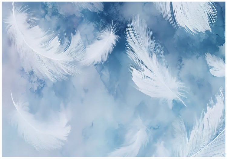 Abstrakte Tapete mit Federmotiv und blauem Hintergrund