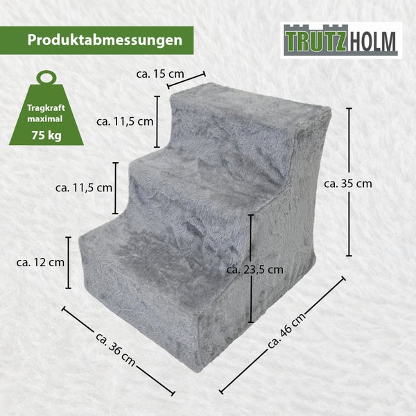 Haustiertreppe 3 Stufen Hundetreppe 75 kg Tragkraft waschbarer Plüschbezug niedrige Stufenhöhe grau