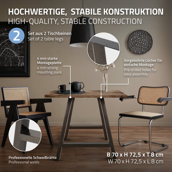 Tisch mit zwei Stühlen und Tischbeinen als Set aus zwei Stück