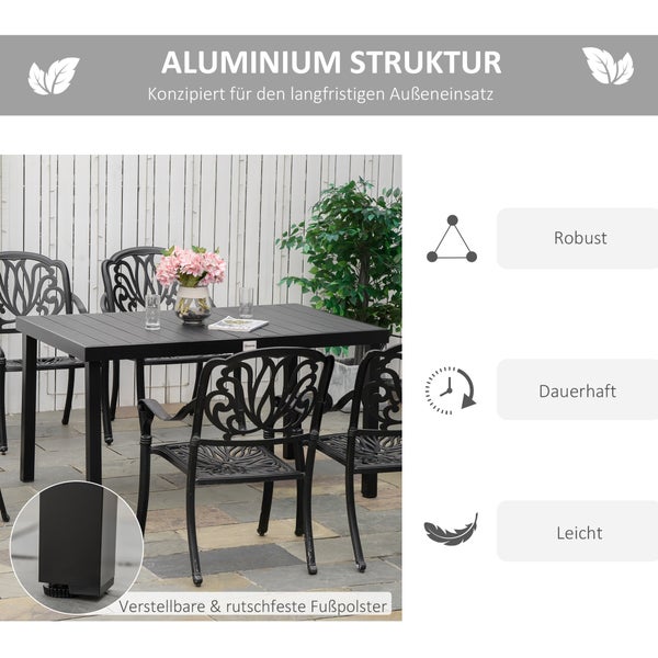 Schwarzer rechteckiger Beistelltisch mit Lattenoberfläche für Garten und Terrasse, vielseitig einsetzbar für Grillfeste, Spiele oder als Ablage.