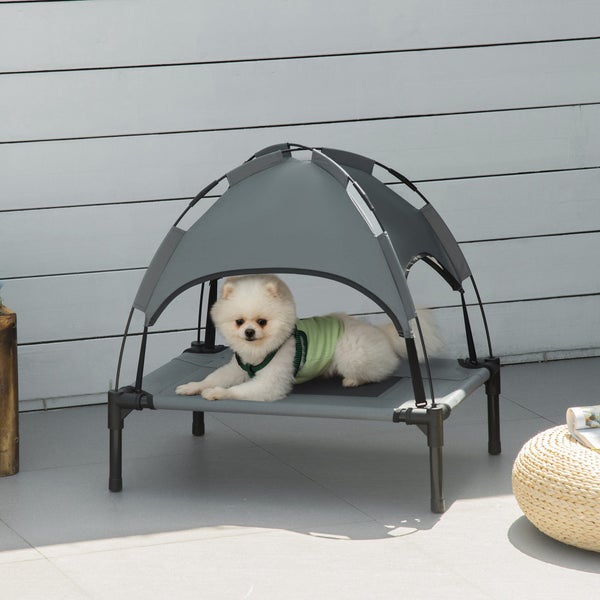 PawHut Hundebett, L61 x B46 x H62 cm, Metall, Oxford, Netzstoff, Taftstoff, Grau+Schwarz