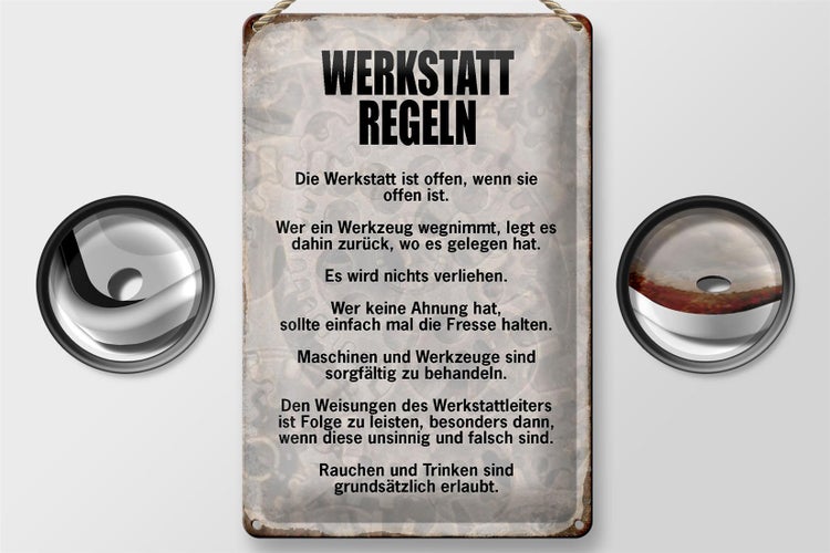 Blechschild Spruch 20x30cm Werkstatt Regeln Werkzeug