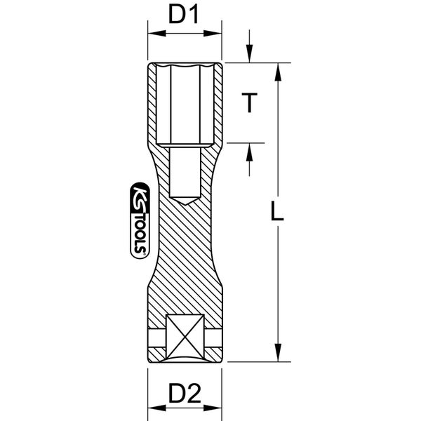 Technische Zeichnung eines Steckschlüsseleinsatzes mit Maßangaben und KS Tools Logo.
